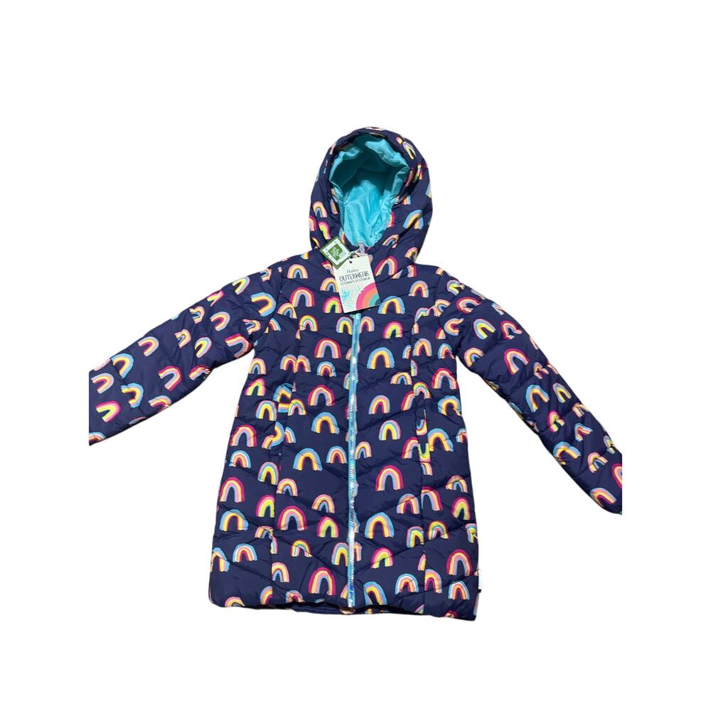 Hatley 12 winter weight coat hooded navy blue rainbow full front zip pockets nwt